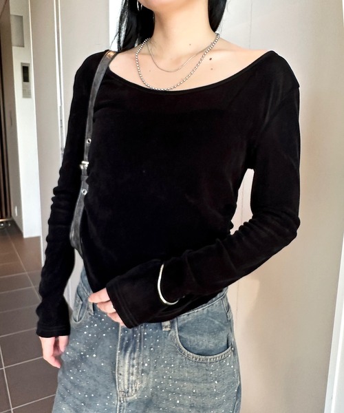 セール】バックオープンシアーベロアトップス（Tシャツ/カットソー