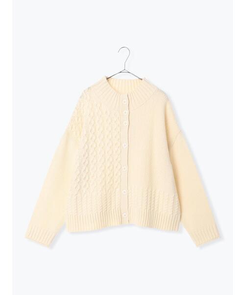 sm2rhythm（サマンサモスモスリズム）の「ボトルネックアシンメトリーアランニットカーディガン（カーディガン/ボレロ・レディース・マスタード/グレー/オフホワイト・F）」の2枚目の写真