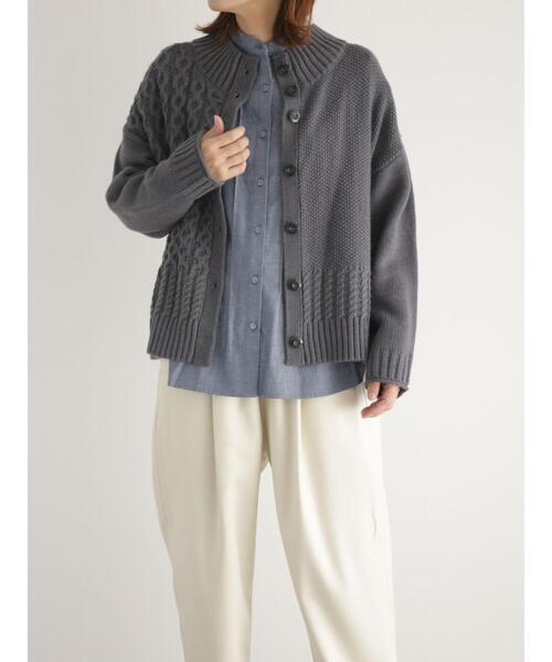 sm2rhythm（サマンサモスモスリズム）の「ボトルネックアシンメトリーアランニットカーディガン（カーディガン/ボレロ・レディース・マスタード/グレー/オフホワイト・F）」の5枚目の写真