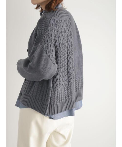 sm2rhythm（サマンサモスモスリズム）の「ボトルネックアシンメトリーアランニットカーディガン（カーディガン/ボレロ・レディース・マスタード/グレー/オフホワイト・F）」の6枚目の写真