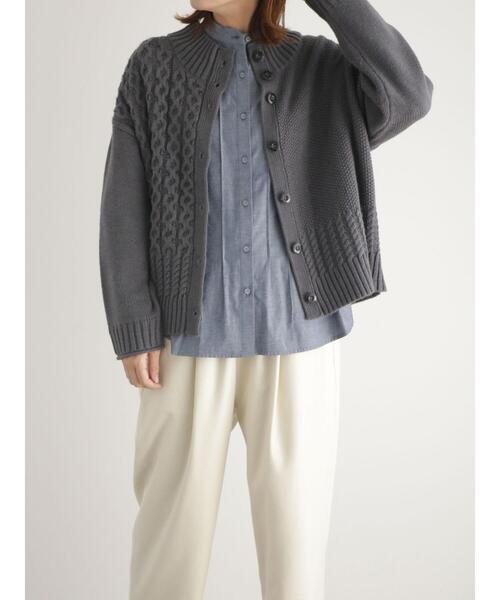 sm2rhythm（サマンサモスモスリズム）の「ボトルネックアシンメトリーアランニットカーディガン（カーディガン/ボレロ・レディース・マスタード/グレー/オフホワイト・F）」の9枚目の写真