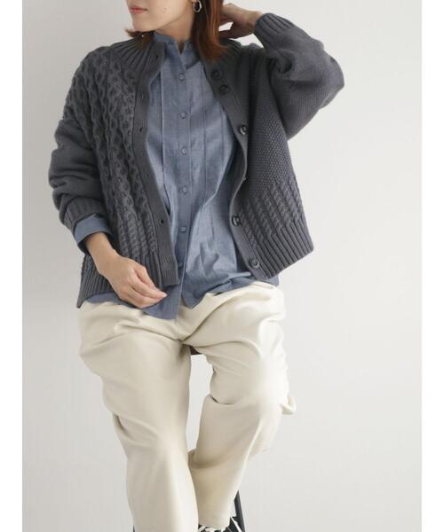 sm2rhythm（サマンサモスモスリズム）の「ボトルネックアシンメトリーアランニットカーディガン（カーディガン/ボレロ・レディース・マスタード/グレー/オフホワイト・F）」の10枚目の写真