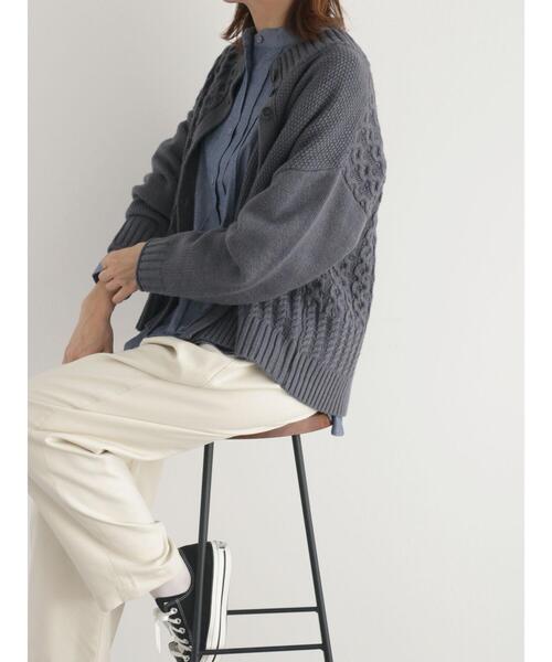 sm2rhythm（サマンサモスモスリズム）の「ボトルネックアシンメトリーアランニットカーディガン（カーディガン/ボレロ・レディース・マスタード/グレー/オフホワイト・F）」の11枚目の写真