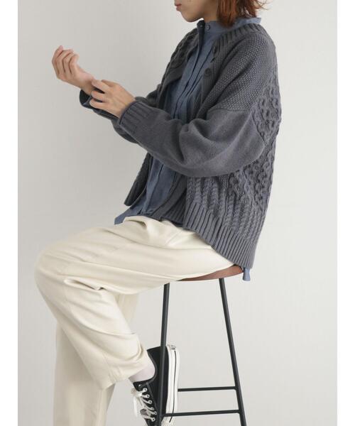 sm2rhythm（サマンサモスモスリズム）の「ボトルネックアシンメトリーアランニットカーディガン（カーディガン/ボレロ・レディース・マスタード/グレー/オフホワイト・F）」の12枚目の写真