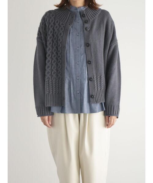 sm2rhythm（サマンサモスモスリズム）の「ボトルネックアシンメトリーアランニットカーディガン（カーディガン/ボレロ・レディース・マスタード/グレー/オフホワイト・F）」の16枚目の写真