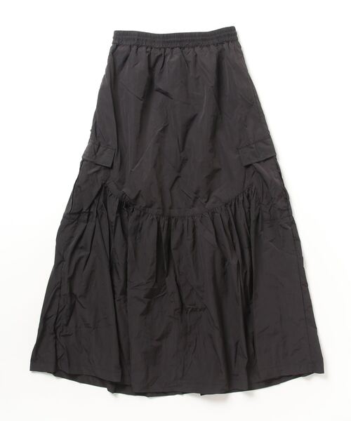 NANO universe（ナノユニバース）の「ウエストドロストナイロンギャザーボリュームスカート（スカート・レディース・モカ/アイボリー/ブラック・FREE）」の4枚目の写真