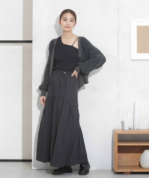 NANO universe（ナノユニバース）の「ウエストドロストナイロンギャザーボリュームスカート（スカート・レディース・モカ/アイボリー/ブラック・FREE）」の19枚目の写真