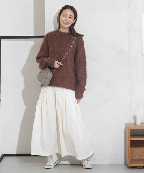 NANO universe（ナノユニバース）の「ウエストドロストナイロンギャザーボリュームスカート（スカート・レディース・モカ/アイボリー/ブラック・FREE）」の5枚目の写真