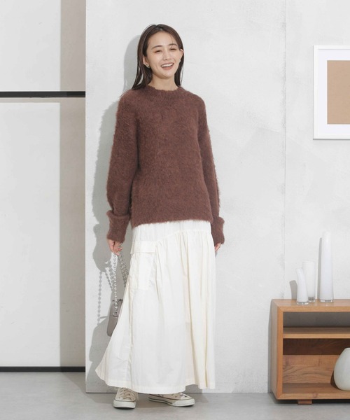 NANO universe（ナノユニバース）の「ウエストドロストナイロンギャザーボリュームスカート（スカート・レディース・モカ/アイボリー/ブラック・FREE）」の6枚目の写真