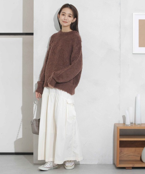 NANO universe（ナノユニバース）の「ウエストドロストナイロンギャザーボリュームスカート（スカート・レディース・モカ/アイボリー/ブラック・FREE）」の7枚目の写真