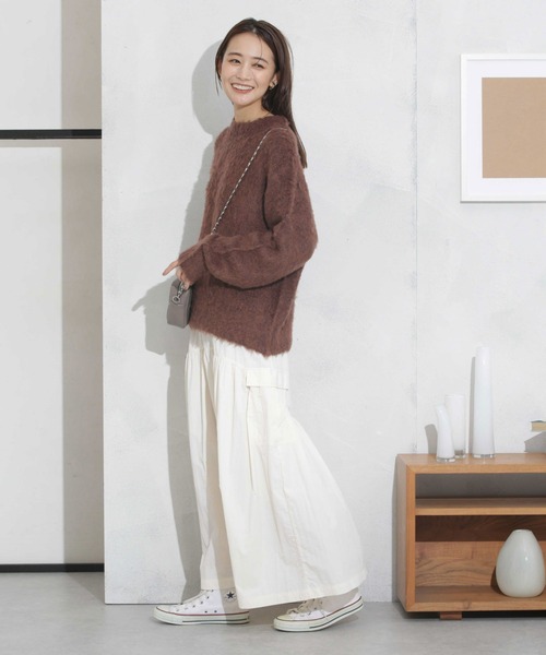 NANO universe（ナノユニバース）の「ウエストドロストナイロンギャザーボリュームスカート（スカート・レディース・モカ/アイボリー/ブラック・FREE）」の8枚目の写真