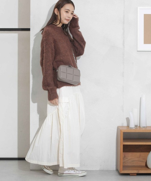 NANO universe（ナノユニバース）の「ウエストドロストナイロンギャザーボリュームスカート（スカート・レディース・モカ/アイボリー/ブラック・FREE）」の9枚目の写真