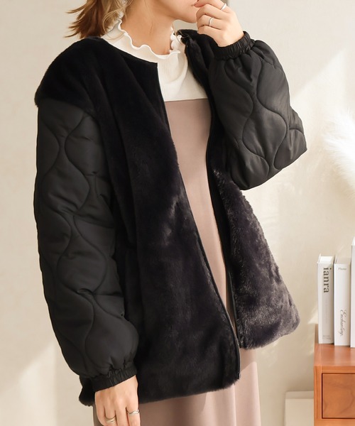 ファー付きキルトジャケット（ブルゾン）｜Social GIRL（ソーシャルガール） 5,980円