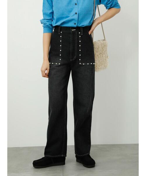 Lugnoncure(ルノンキュール)の「パール付デニムパンツ(デニムパンツ・レディース・ネイビー/ブルー/ブラック・S/L/M)」の4枚目の写真