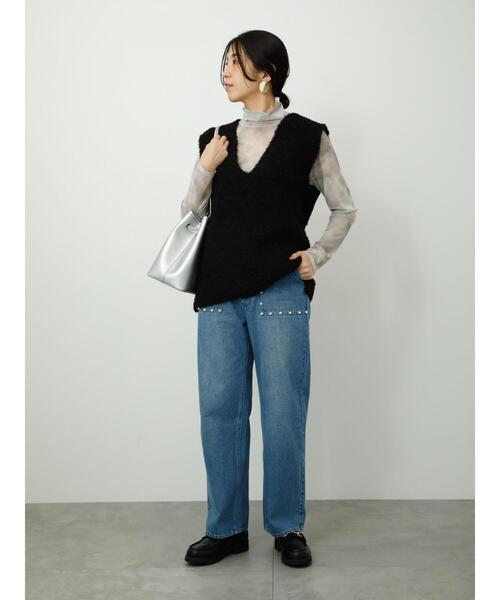 Lugnoncure(ルノンキュール)の「パール付デニムパンツ(デニムパンツ・レディース・ネイビー/ブルー/ブラック・S/L/M)」の9枚目の写真