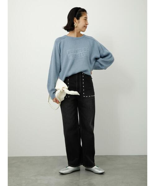 【amerivintage】パール付きデニムパンツ パール付きデニムPT デニムパンツ ストレートシルエット[品番