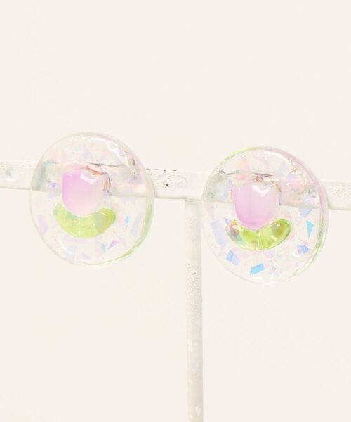 tone（トーン）の「【Mermaid Pink】クリアオーロララメチューリップピアス(MA)（ピアス（両耳用）・レディース・パープル/レッド/イエロー/ピンク/ブルー/オレンジ・FREE）」の2枚目の写真