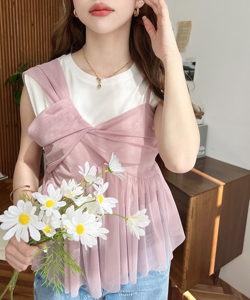 moment+（モーメントプラス）の「カットチュールリボンキャミソール（キャミソール・レディース・アイボリー/ブラック/ナチュラル/チャコールグレー/ピンク・M）」の5枚目の写真