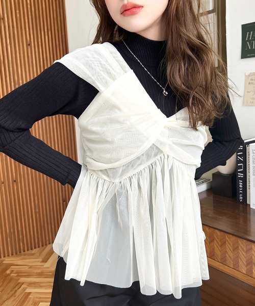 moment+（モーメントプラス）の「カットチュールリボンキャミソール（キャミソール・レディース・アイボリー/ブラック/ナチュラル/チャコールグレー/ピンク・M）」の13枚目の写真