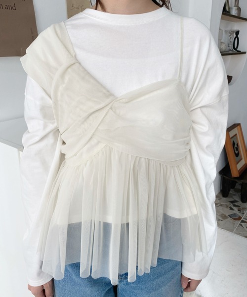 moment+（モーメントプラス）の「カットチュールリボンキャミソール（キャミソール・レディース・アイボリー/ブラック/ナチュラル/チャコールグレー/ピンク・M）」の8枚目の写真