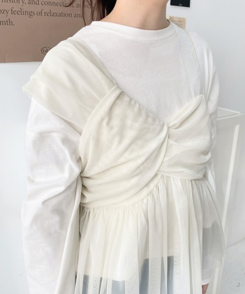 moment+（モーメントプラス）の「カットチュールリボンキャミソール（キャミソール・レディース・アイボリー/ブラック/ナチュラル/チャコールグレー/ピンク・M）」の9枚目の写真