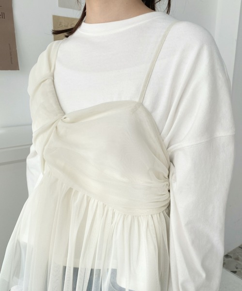 moment+（モーメントプラス）の「カットチュールリボンキャミソール（キャミソール・レディース・アイボリー/ブラック/ナチュラル/チャコールグレー/ピンク・M）」の10枚目の写真