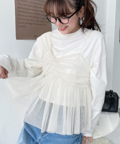 moment+（モーメントプラス）の「カットチュールリボンキャミソール（キャミソール・レディース・アイボリー/ブラック/ナチュラル/チャコールグレー/ピンク・M）」の6枚目の写真