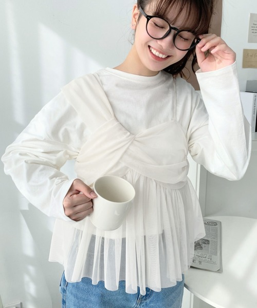 moment+（モーメントプラス）の「カットチュールリボンキャミソール（キャミソール・レディース・アイボリー/ブラック/ナチュラル/チャコールグレー/ピンク・M）」の7枚目の写真