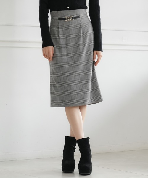 ASTORIA ODIER(アストリアオディール)の「ビット付きチェックタイトスカート(スカート・レディース・ライトグレー/ブラウン・SMALL/LARGE/MEDIUM)」の1枚目の写真