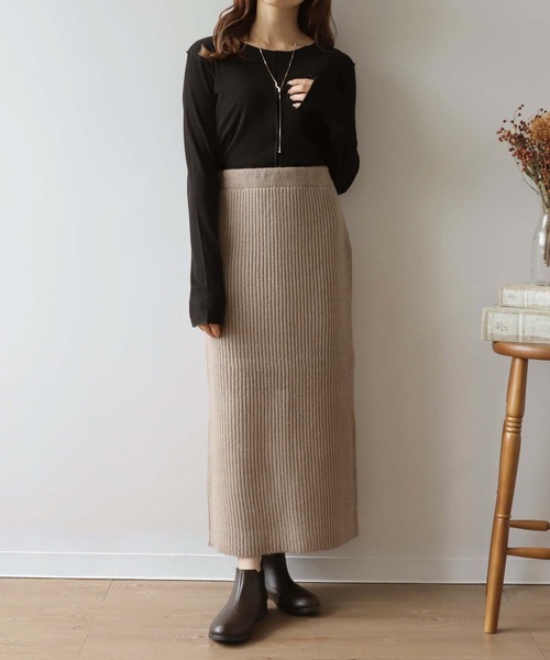 mil(ミル)の「【150㎝前後の小柄さんサイズ】ニットナロースカート【淡色カラー】(スカート・レディース・ベージュ/杢グレー・XS/XXS)」の8枚目の写真