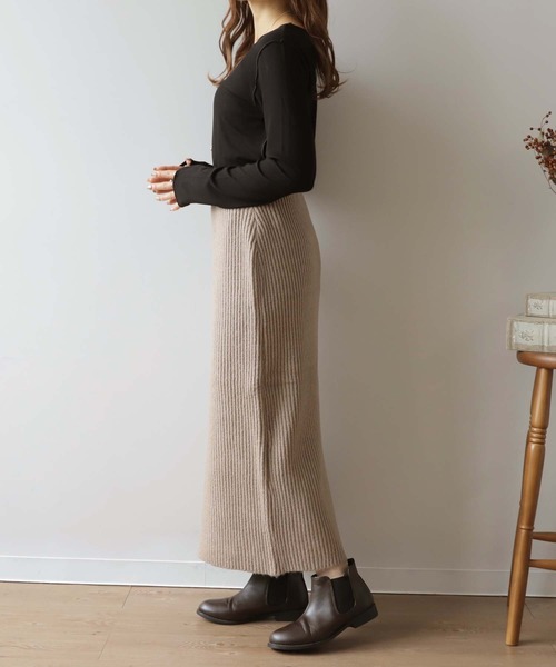 mil(ミル)の「【150㎝前後の小柄さんサイズ】ニットナロースカート【淡色カラー】(スカート・レディース・ベージュ/杢グレー・XS/XXS)」の9枚目の写真