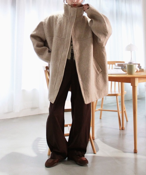 セール】シャギースタンドカラーコート / ミドル丈 ウールコート