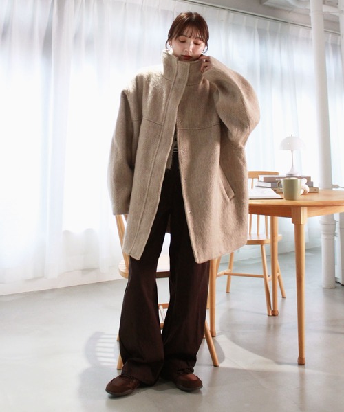 セール】シャギースタンドカラーコート / ミドル丈 ウールコート