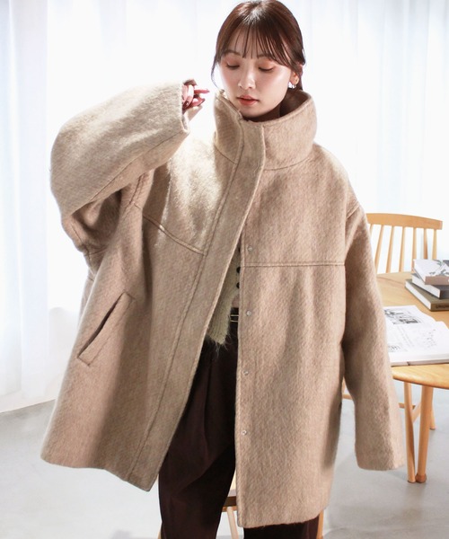セール】シャギースタンドカラーコート / ミドル丈 ウールコート