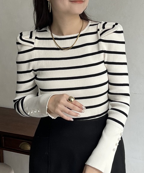 prose verse（プロズヴェール）の「パフスリーブ袖スリットパールニット（ニット/セーター・レディース・ブラック/オフホワイト/グレー/ホワイト系その他・MEDIUM）」の11枚目の写真