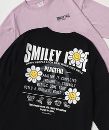 SMILEY FACE/スマイリーフェイス オーバーサイズ 袖プリント バックプリント ロゴ ワンポイント ロングスリーブTシャツ/吸水速乾 UVカット ロンT/レディース メンズ