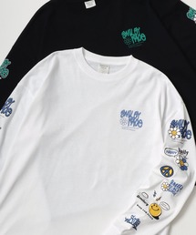 SMILEY FACE/スマイリーフェイス オーバーサイズ 袖プリント バックプリント ロゴ ワンポイント ロングスリーブTシャツ/吸水速乾 UVカット ロンT/レディース メンズ