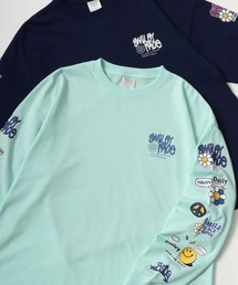 SMILEY FACE/スマイリーフェイス オーバーサイズ 袖プリント バックプリント ロゴ ワンポイント ロングスリーブTシャツ/吸水速乾 UVカット ロンT/レディース メンズ