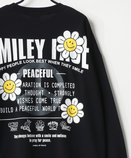 SMILEY FACE（スマイリーフェイス）の「SMILEY FACE/スマイリーフェイス オーバーサイズ 袖プリント バックプリント ロゴ ワンポイント ロングスリーブTシャツ/吸水速乾 UVカット ロンT/レディース メンズ（Tシャツ/カットソー・レディース・ホワイト系その他/ラベンダー/スミクロ/ミント/ホワイト/ブラック系その他/ブラック/ネイビー・L/M/LL）」の14枚目の写真