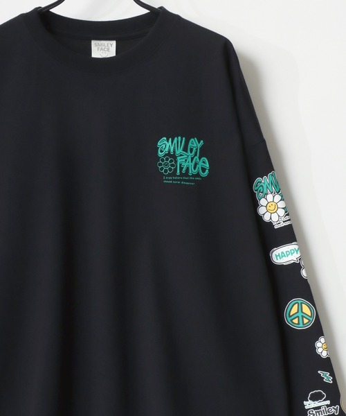 SMILEY FACE（スマイリーフェイス）の「SMILEY FACE/スマイリーフェイス オーバーサイズ 袖プリント バックプリント ロゴ ワンポイント ロングスリーブTシャツ/吸水速乾 UVカット ロンT/レディース メンズ（Tシャツ/カットソー・レディース・ホワイト系その他/ラベンダー/スミクロ/ミント/ホワイト/ブラック系その他/ブラック/ネイビー・L/M/LL）」の15枚目の写真