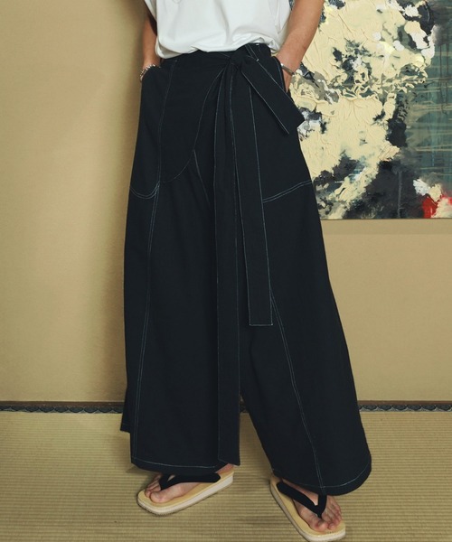 Bshop 麻フレアハーフパンツ ポンチハーフパンツ レディース ハーフパンツ 配色・(80)メール