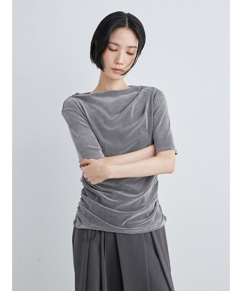 MIESROHE（ミースロエ）の「フロッキーチュール半袖トップス【ウォッシャブル】（Tシャツ/カットソー・レディース・ドット/ホワイト/ブルー/グレー・FREE）」の10枚目の写真