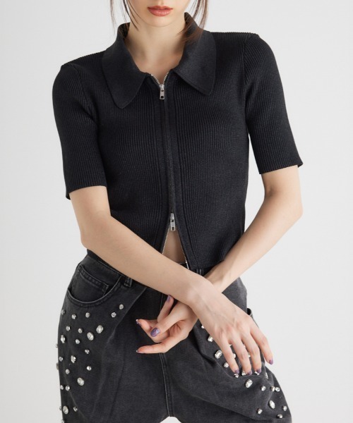 rienda（リエンダ）の「【WEB限定】ジップシャツニットトップス