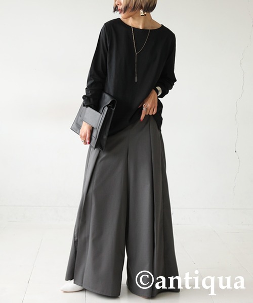 antiqua（アンティカ）の「綿100％ スムースボートネックT（Tシャツ/カットソー・レディース・スミクロ/オフホワイト/カーキ/ブラック/ネイビー・L/M/XL）」の17枚目の写真