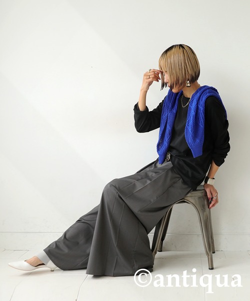 antiqua（アンティカ）の「綿100％ スムースボートネックT（Tシャツ/カットソー・レディース・スミクロ/オフホワイト/カーキ/ブラック/ネイビー・L/M/XL）」の19枚目の写真