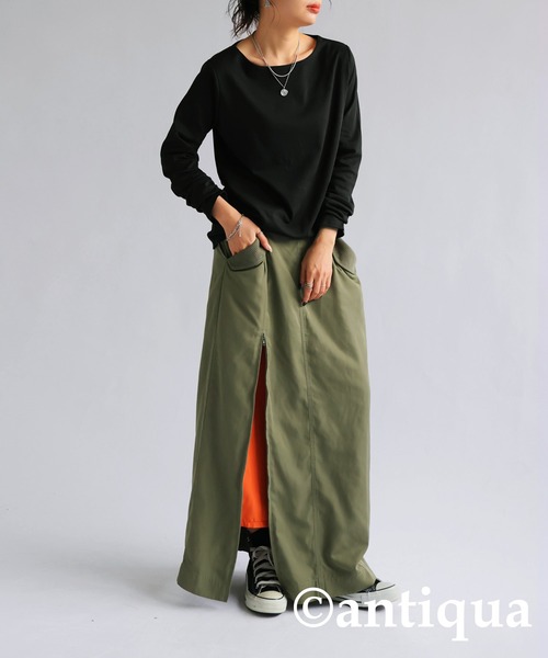 antiqua（アンティカ）の「綿100％ スムースボートネックT（Tシャツ/カットソー・レディース・スミクロ/オフホワイト/カーキ/ブラック/ネイビー・L/M/XL）」の15枚目の写真