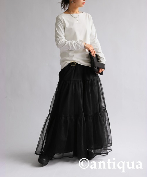 antiqua（アンティカ）の「綿100％ スムースボートネックT（Tシャツ/カットソー・レディース・スミクロ/オフホワイト/カーキ/ブラック/ネイビー・L/M/XL）」の7枚目の写真