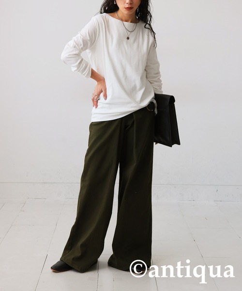antiqua（アンティカ）の「綿100％ スムースボートネックT（Tシャツ/カットソー・レディース・スミクロ/オフホワイト/カーキ/ブラック/ネイビー・L/M/XL）」の10枚目の写真