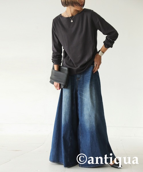 antiqua（アンティカ）の「綿100％ スムースボートネックT（Tシャツ/カットソー・レディース・スミクロ/オフホワイト/カーキ/ブラック/ネイビー・L/M/XL）」の22枚目の写真