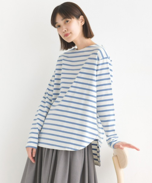 OMNES（オムネス）の「10番単ボーダー裾ラウンド長袖Tシャツ（Tシャツ/カットソー・レディース・ベージュ系その他/ホワイト系その他3/ホワイト系その他/ホワイト×ブルー/ホワイト×ブラック/ホワイト系その他2/ピンク系その他・FREE）」の5枚目の写真